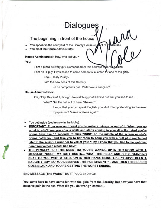 “Sorority Hookup: No Boys Allowed” Signed Script and Wardrobe