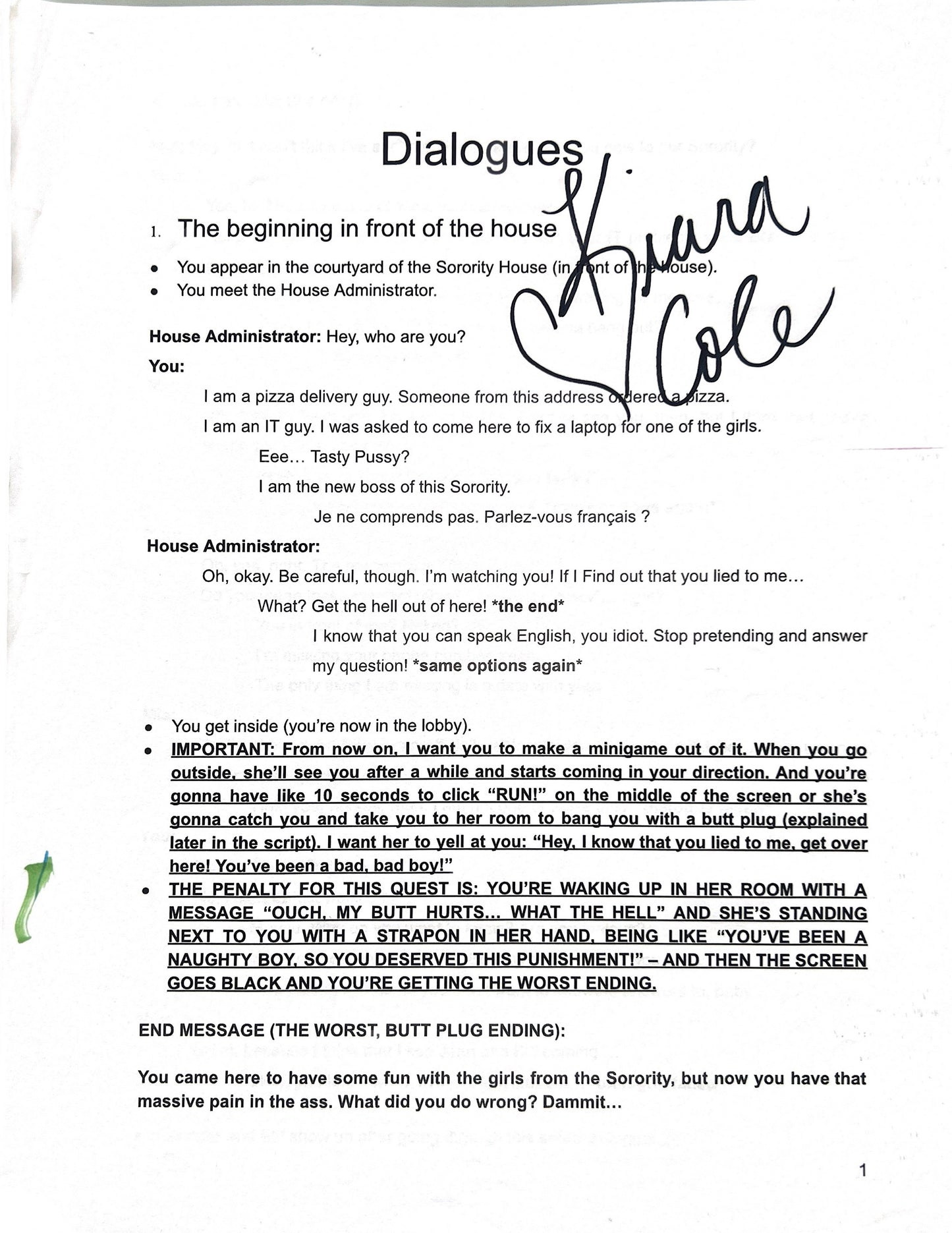 “Sorority Hookup: No Boys Allowed” Signed Script and Wardrobe