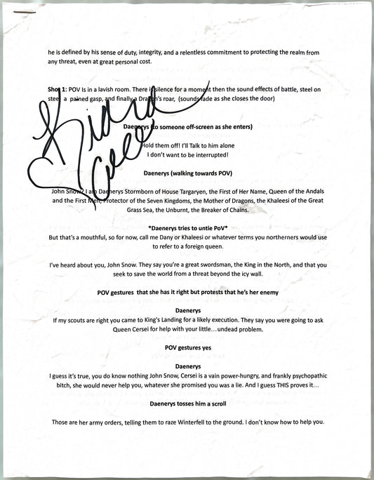 “Game of Thrones: Daenerys Targaryen (A Parody)” Signed Script